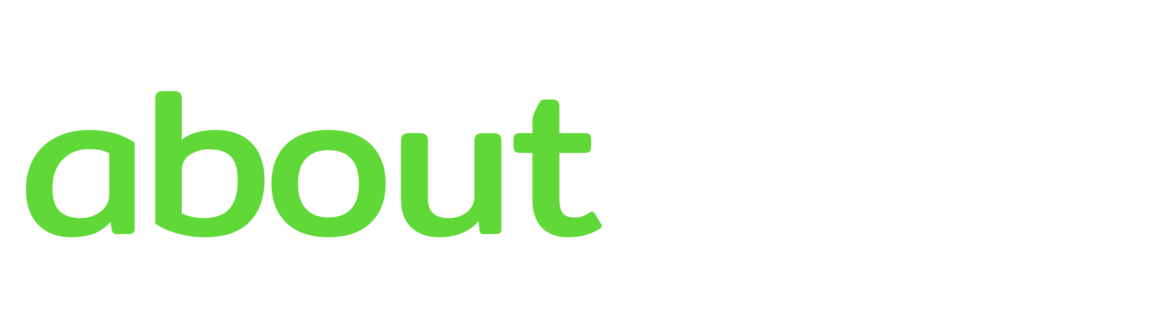 About Pets landscape logo in green 'and white text on a clear background