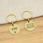 Engraved Brushed Stainless Steel Cat Name Tag - Gold Icon Crown - About Pets
