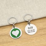 Engraved Zinc Alloy Cat Name ID Tag - Green Colour Heart - About Pets