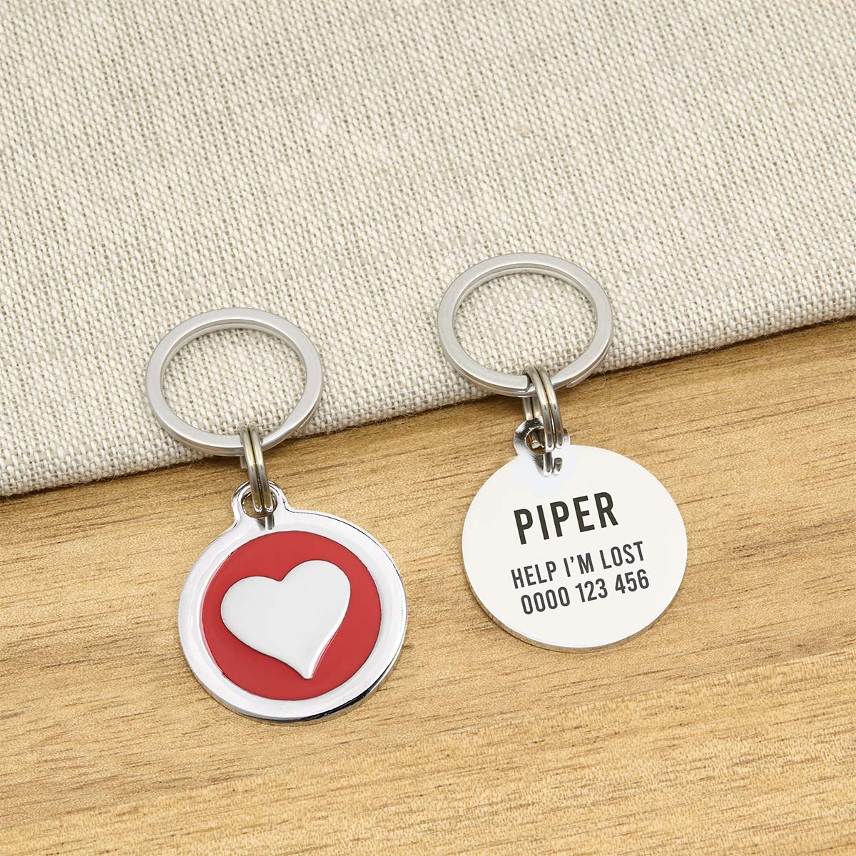 Engraved Zinc Alloy Cat Name ID Tag - Red Colour Heart - About Pets