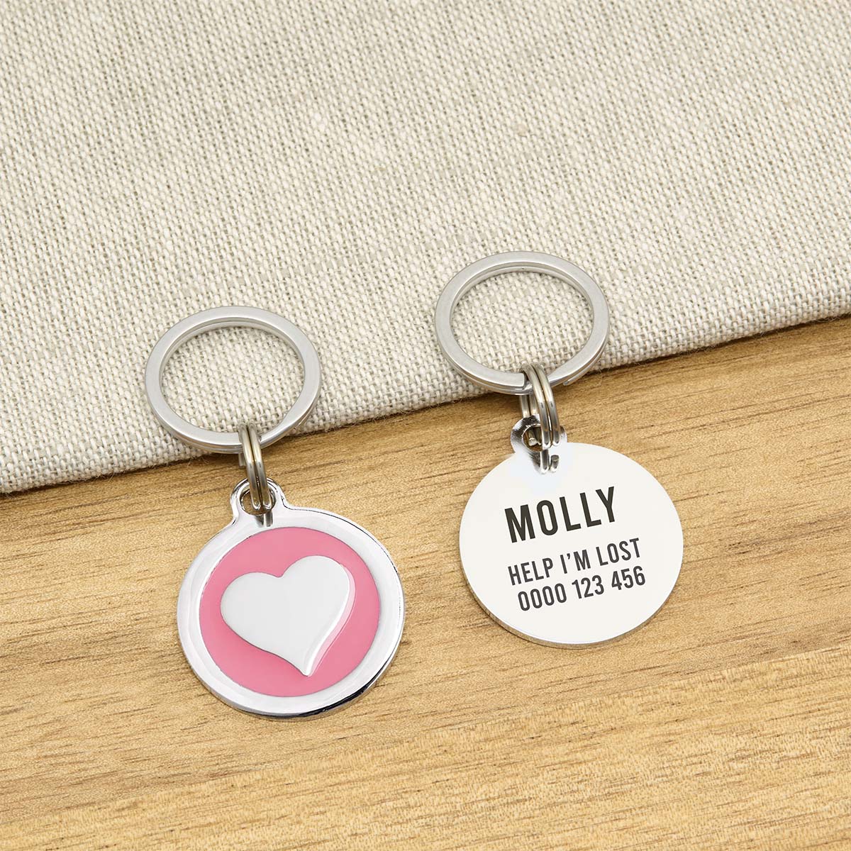 Engraved Zinc Alloy Dog Name ID Tag -  Pink Colour Heart - About Pets
