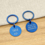 Engraved Stainless Steel Cat Name ID Tag - Icon Fish Blue Stainless Brushed - About Pets
