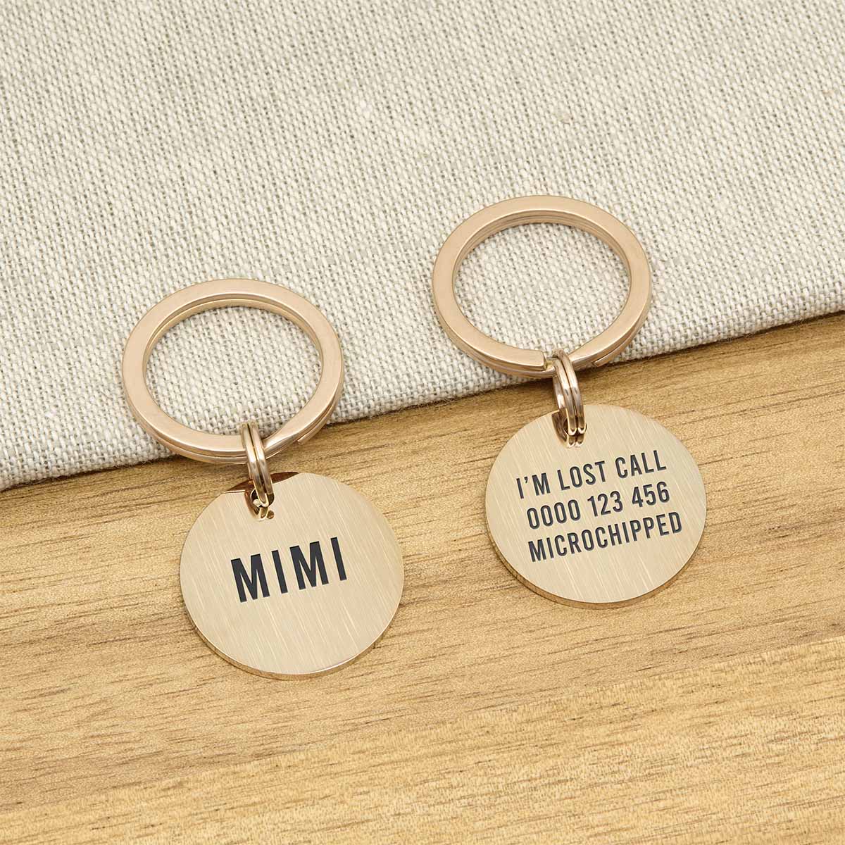 Engraved Stainless Steel Cat Name ID Tag - Brushed Rose Gold Round - About Pets