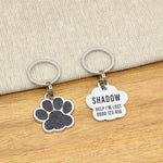 Engraved Stainless Steel Cat Name Tag - Black Glitter Paw - About Pets