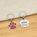 Engraved Stainless Steel Cat Name Tag - Red Glitter Paw - About Pets