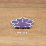 Engraved Stainless Steel Cat Name Tag - Thickness Purple Glitter Paw - About Pets