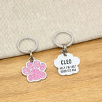 Engraved Stainless Steel Cat Name Tag - Pink Glitter Paw - About Pets