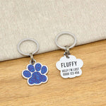 Engraved Stainless Steel Cat Name Tag - Blue Glitter Paw - About Pets