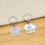Engraved Stainless Steel Cat Name Tag - Silver Glitter Paw - About Pets