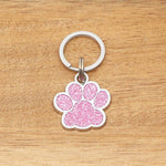 Engraved Stainless Steel Cat Name Tag - Pink Glitter Paw - About Pets