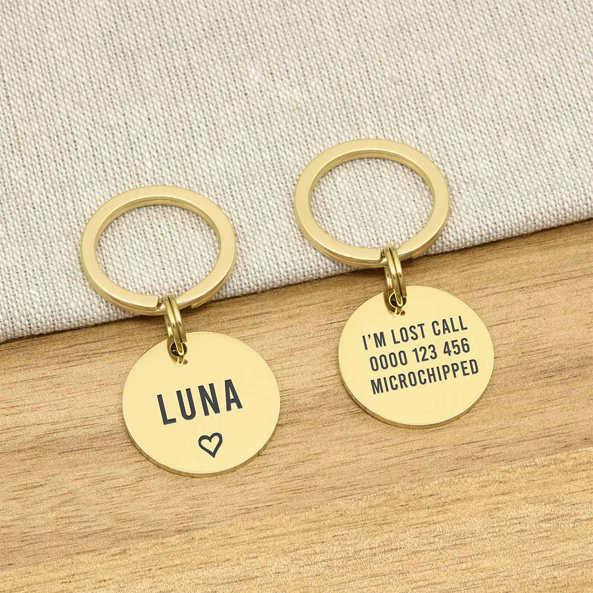 Engraved Stainless Steel Cat Name Tag - Gold Icon Heart - About Pets