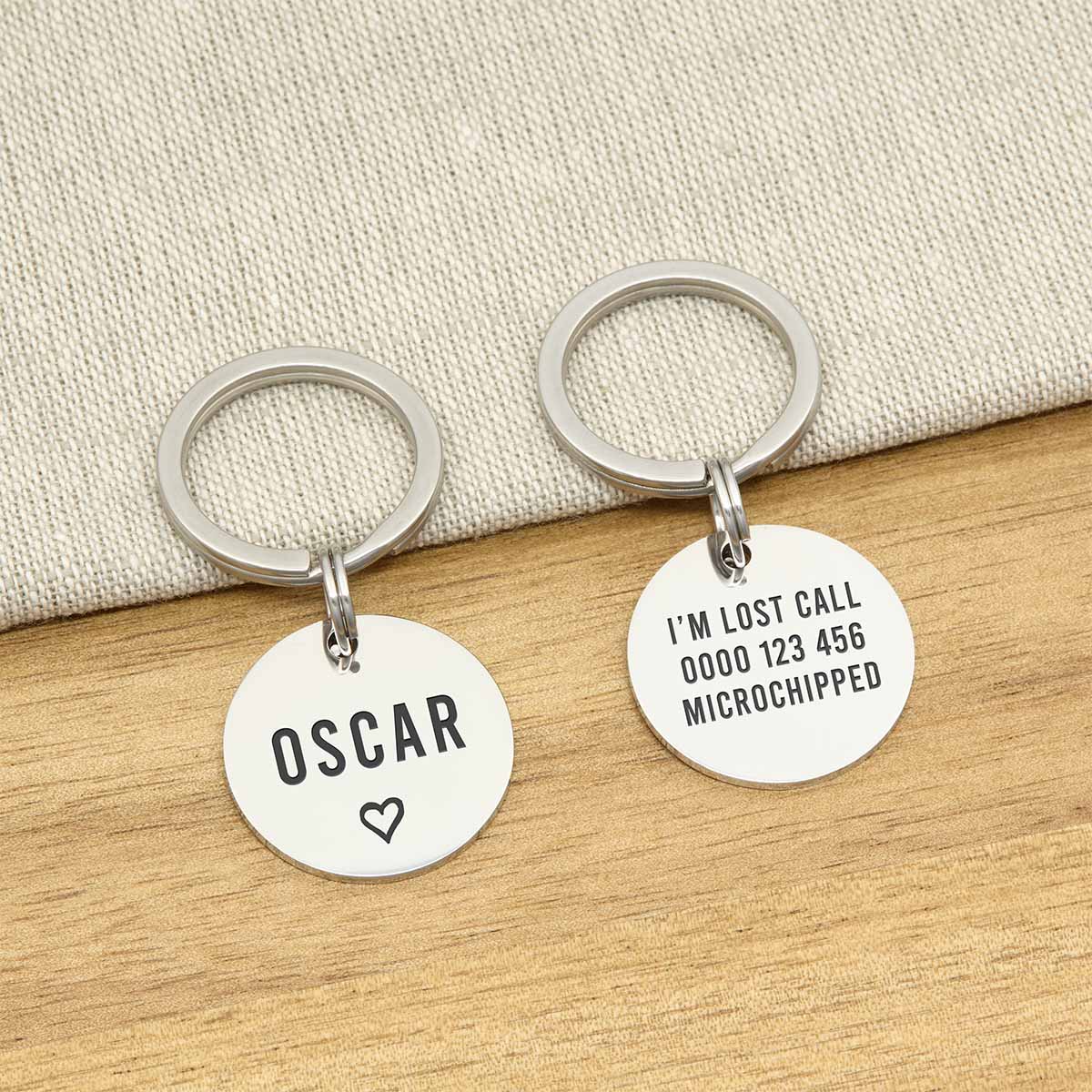 Engraved Stainless Steel Cat Name Tag - Silver Icon Heart - About Pets