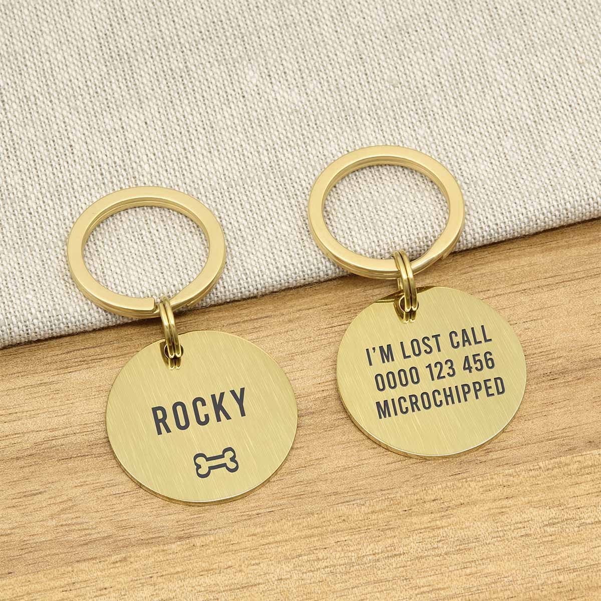 Engraved Stainless Steel Dog Name ID Tag - Icon Bone L Gold Stainless - About Pets