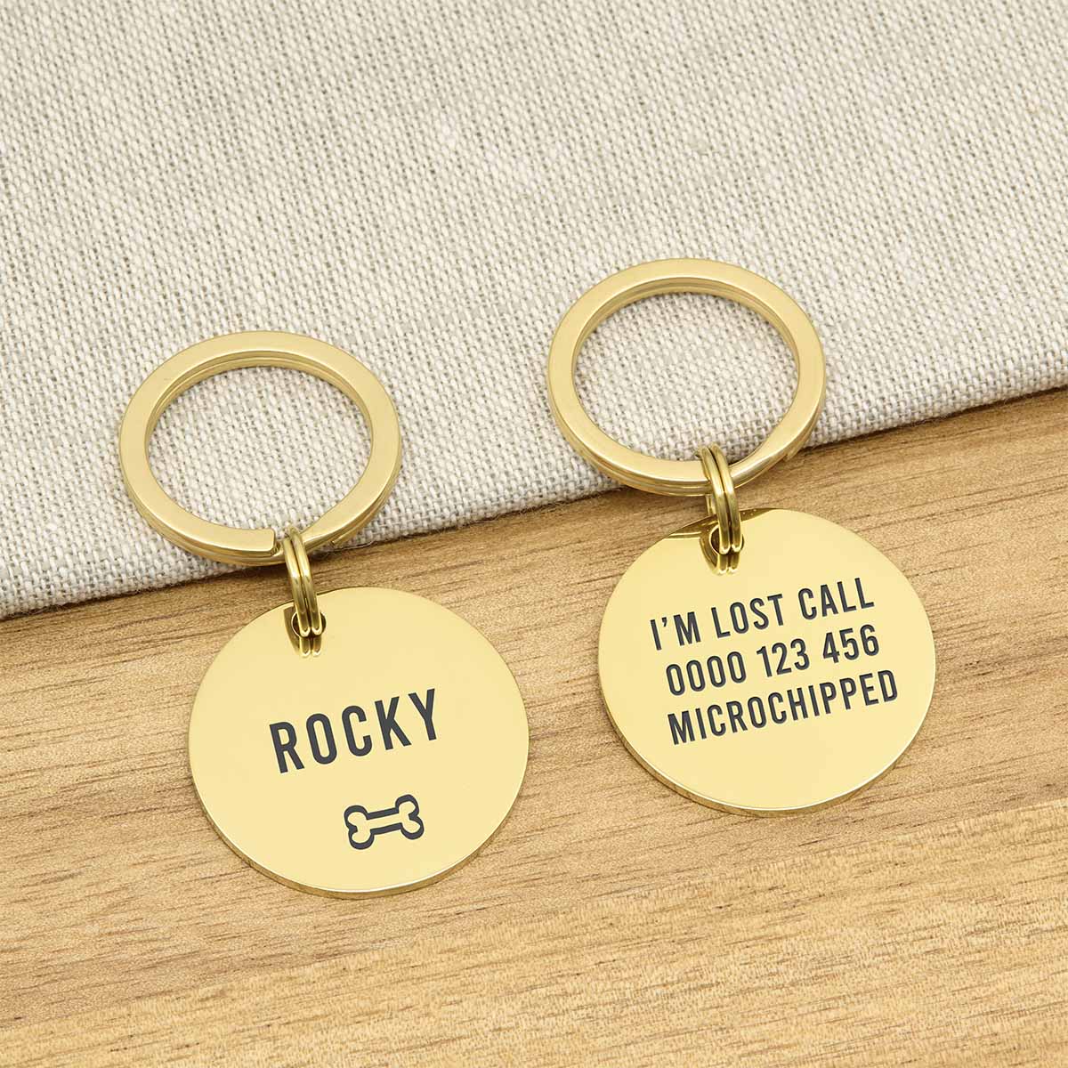 Engraved Stainless Steel Dog Name ID Tag - Icon Bone L Gold Stainless - About Pets
