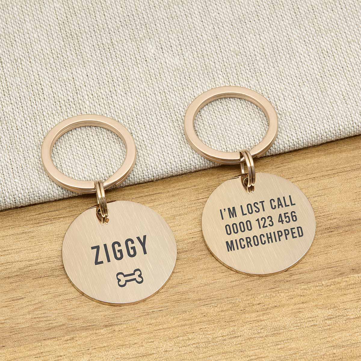Engraved Stainless Steel Dog Name ID Tag - Icon Bone L Rose Gold Stainless - About Pets