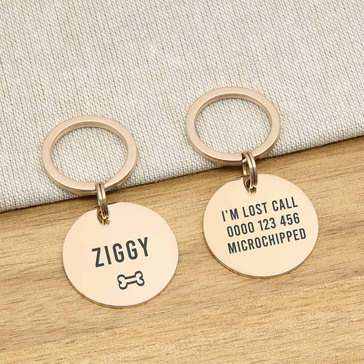 Engraved Stainless Steel Dog Name ID Tag - Icon Bone L Rose Gold Stainless - About Pets