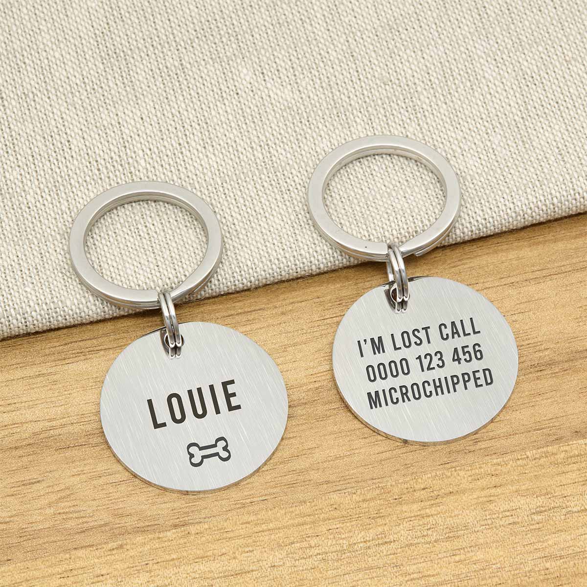 Engraved Stainless Steel Dog Name ID Tag - Icon Bone L Silver Stainless - About Pets