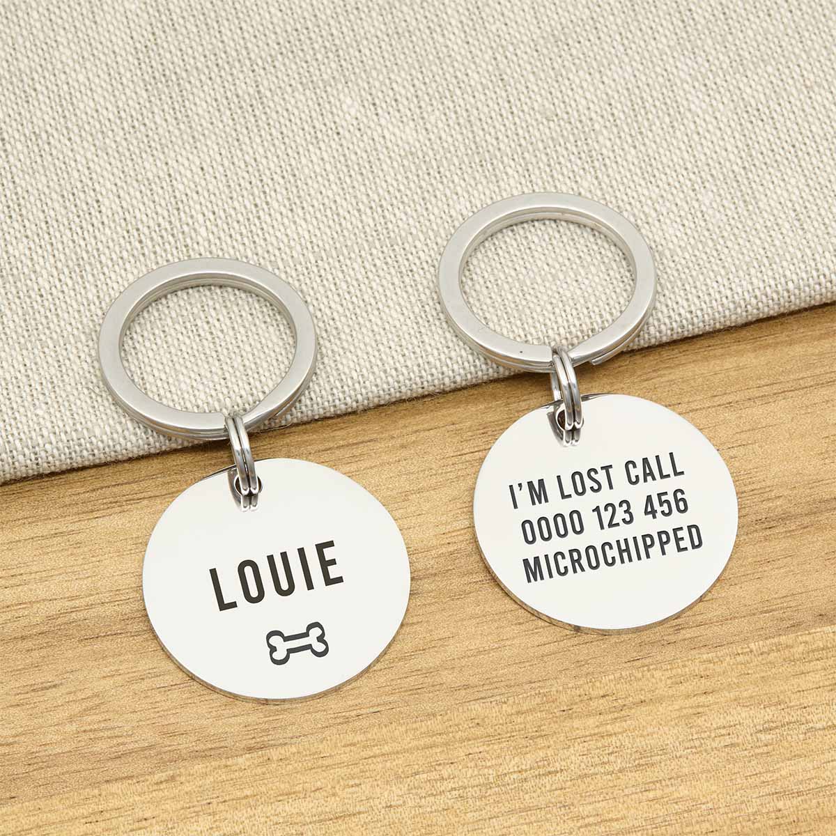 Engraved Stainless Steel Dog Name ID Tag - Icon Bone L Silver Stainless - About Pets