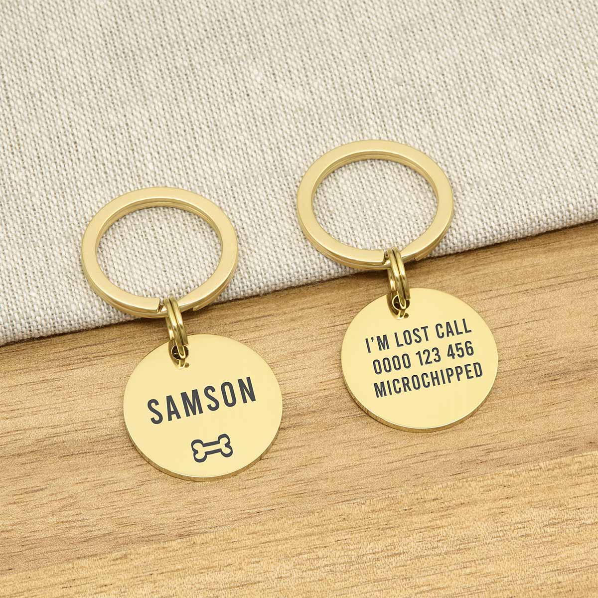 Engraved Stainless Steel Dog Name ID Tag - Icon Bone S Gold Stainless - About Pets