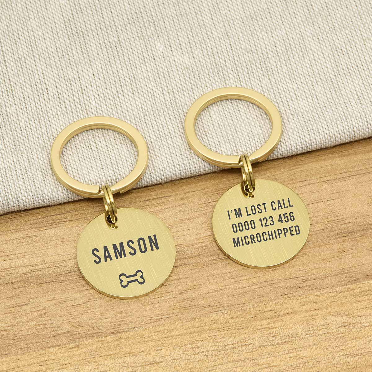 Engraved Stainless Steel Dog Name ID Tag - Icon Bone S Gold Stainless - About Pets