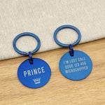 Engraved Stainless Steel Dog Name ID Tag - Icon Crown L Blue Stainless - About Pets