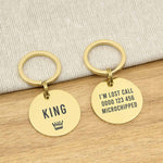 Engraved Stainless Steel Dog Name ID Tag - Icon Crown L Gold Stainless - About Pets