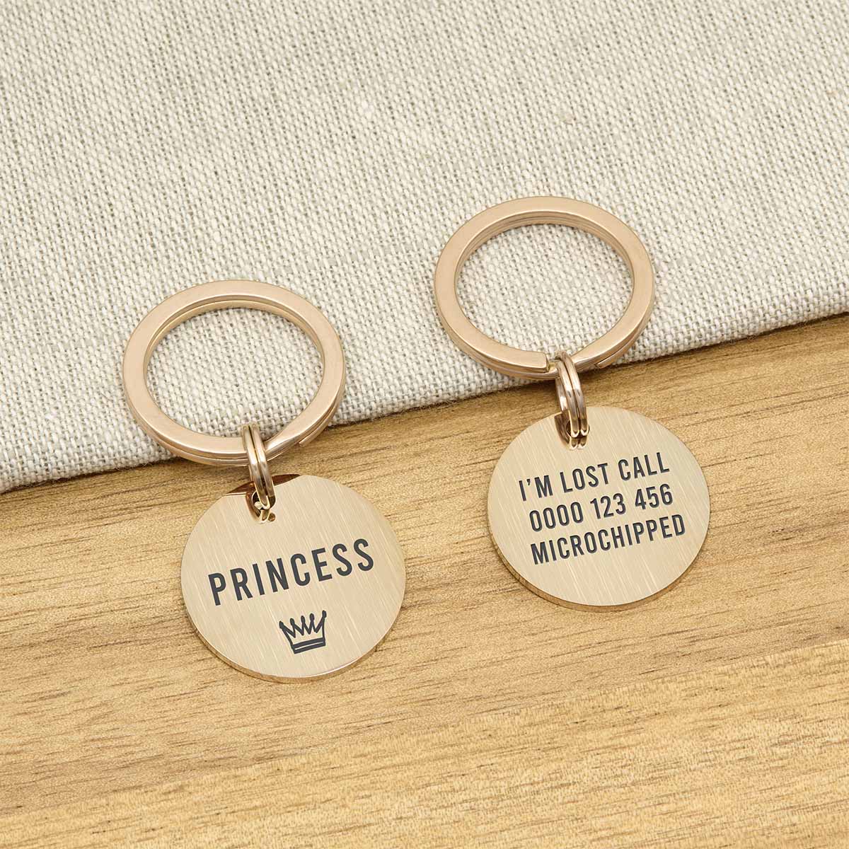 Engraved Stainless Steel Dog Name ID Tag - Icon Crown S Rose Gold Stainless - About Pets