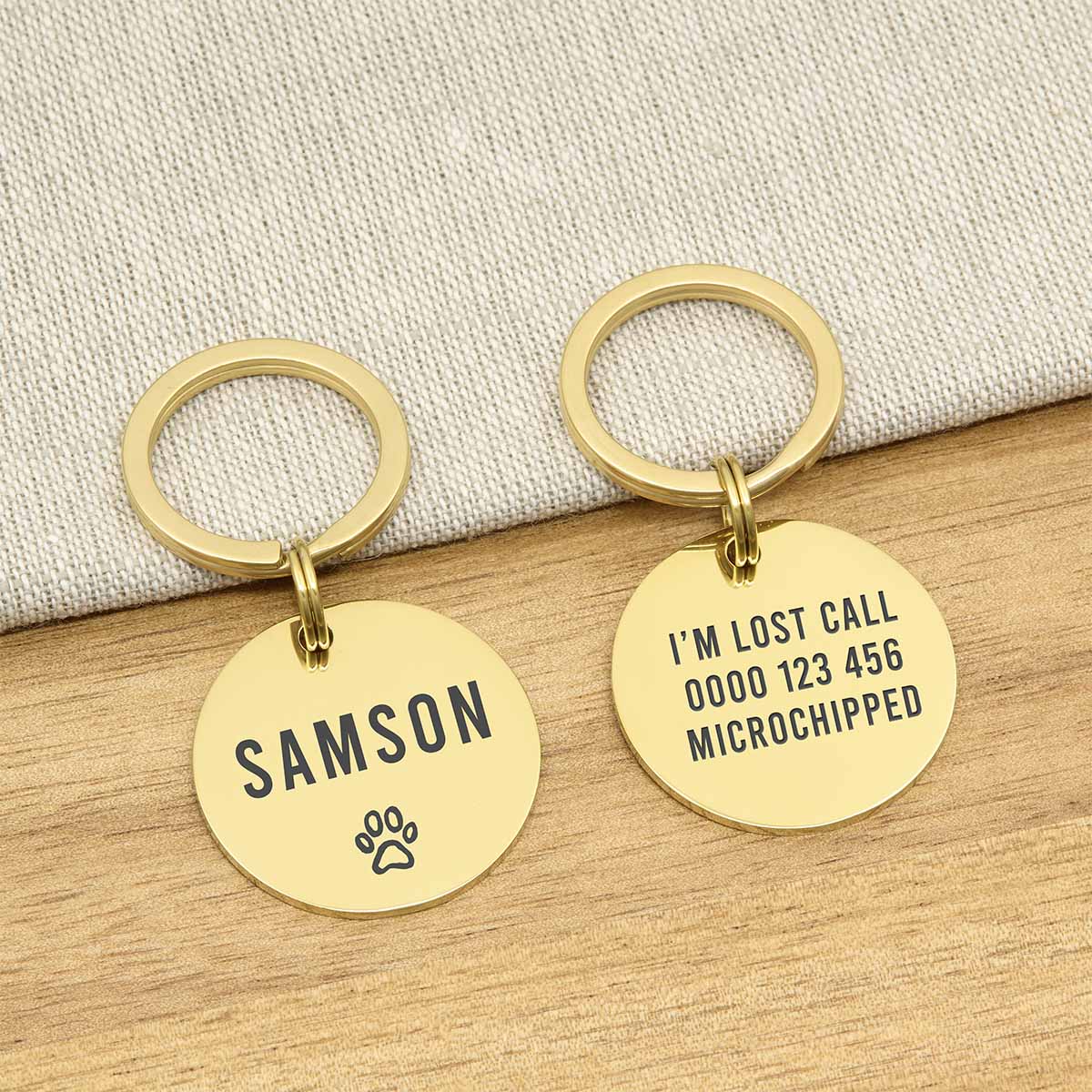 Engraved Stainless Steel Dog Name ID Tag - Icon Paw L Gold Stainless - About Pets