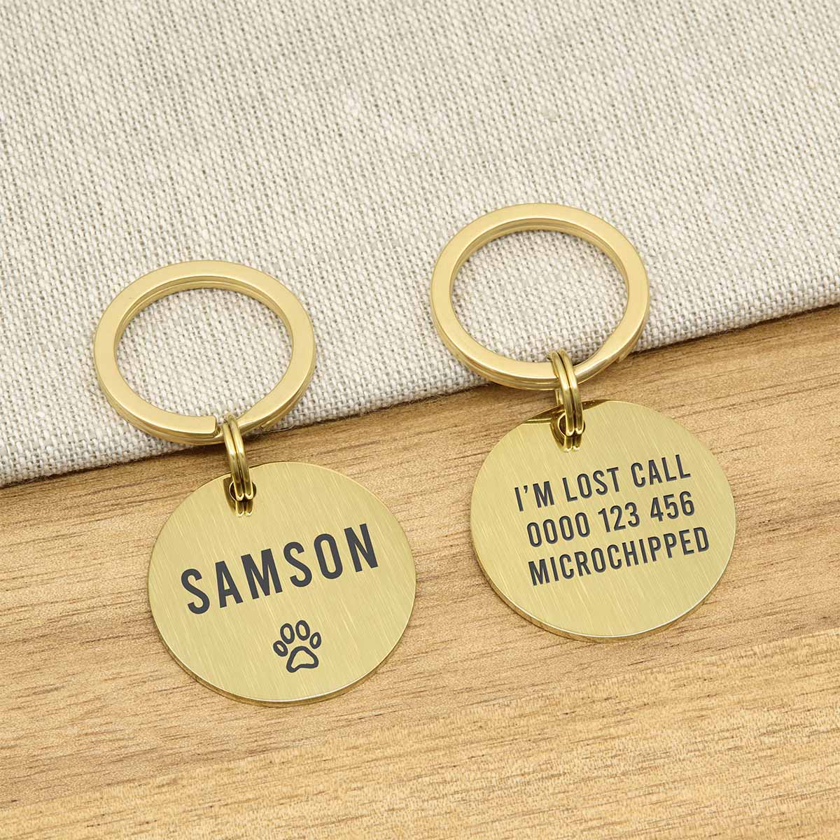 Engraved Stainless Steel Dog Name ID Tag - Icon Paw L Gold Stainless - About Pets