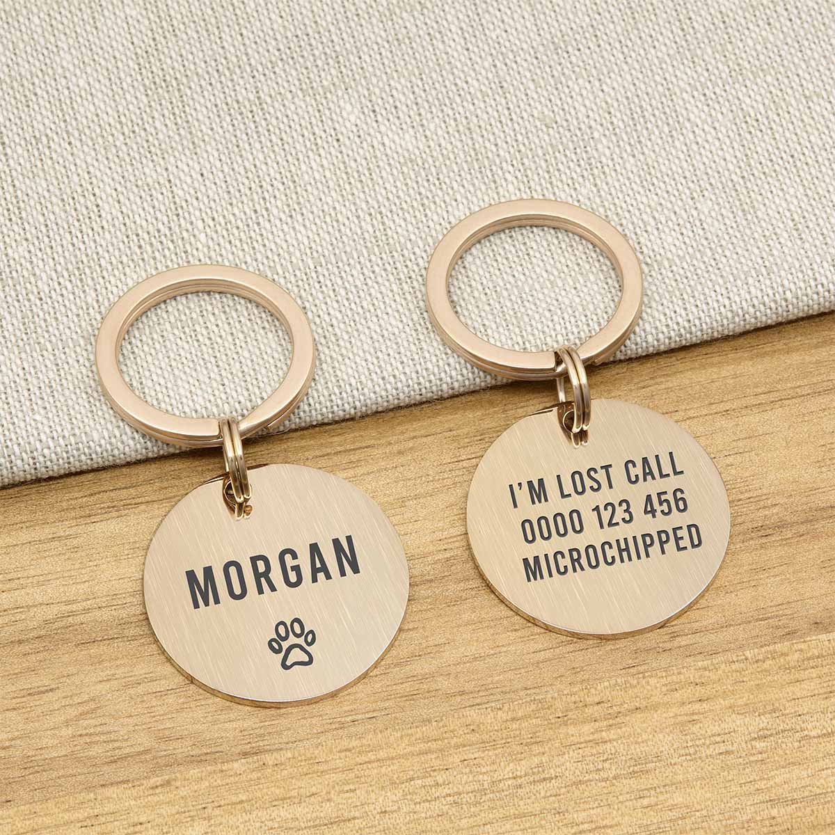 Engraved Stainless Steel Dog Name ID Tag - Icon Paw L Rose Gold Stainless - About Pets