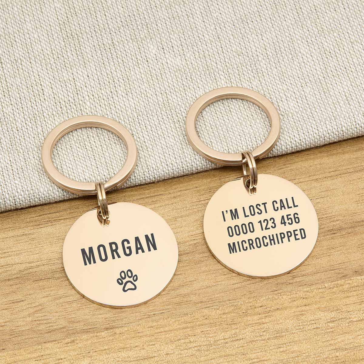 Engraved Stainless Steel Dog Name ID Tag - Icon Paw L Rose Gold Stainless - About Pets