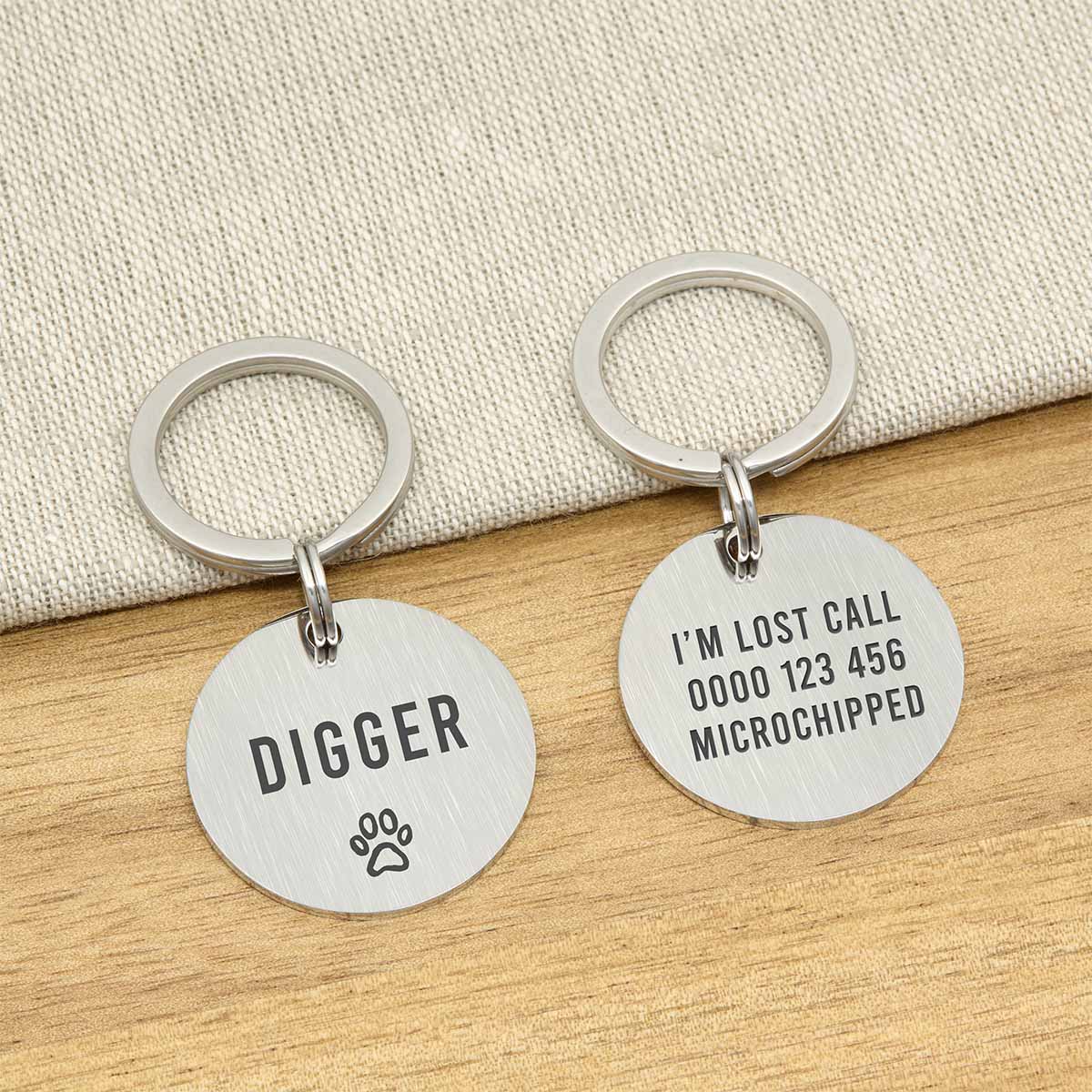 Engraved Stainless Steel Dog Name ID Tag - Icon Paw L Silver Stainless - About Pets