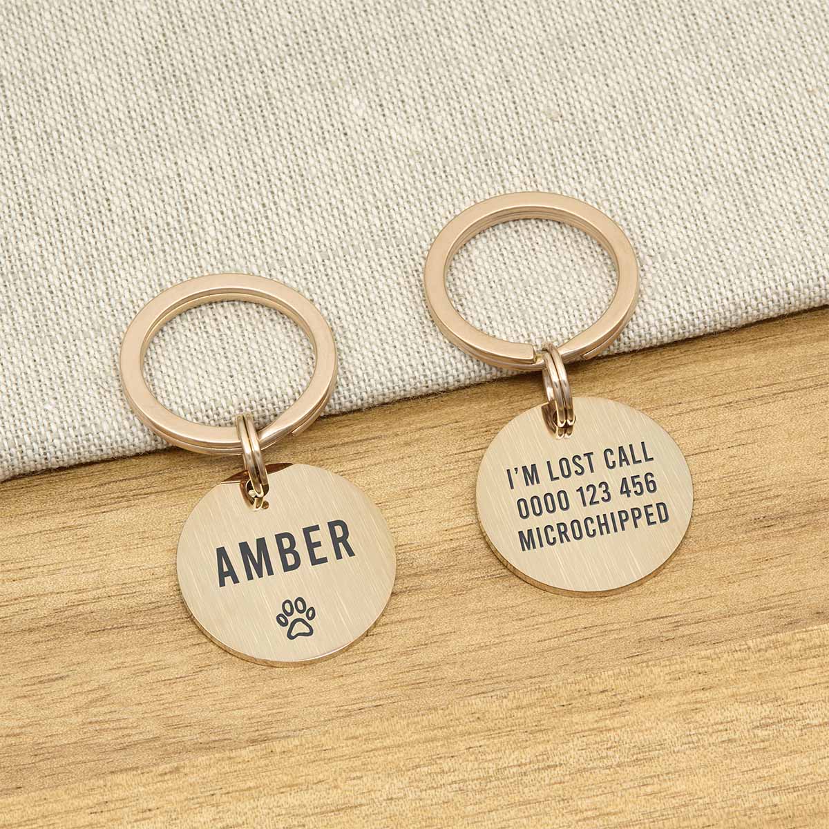 Engraved Stainless Steel Dog Name ID Tag - Icon Paw S Rose Gold Stainless - About Pets