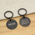 Engraved Stainless Steel Dog Name ID Tag - Large Brushed Black Round- About Pets