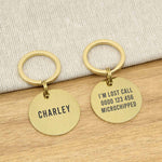 Engraved Stainless Steel Dog Name ID Tag - Large Brushed Gold Round- About Pets