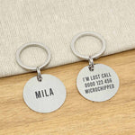 Engraved Stainless Steel Dog Name ID Tag - Large Brushed Silver Round - About Pets