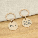 Engraved Stainless Steel Dog Name ID Tag - Brushed Rose Gold Round- About Pets