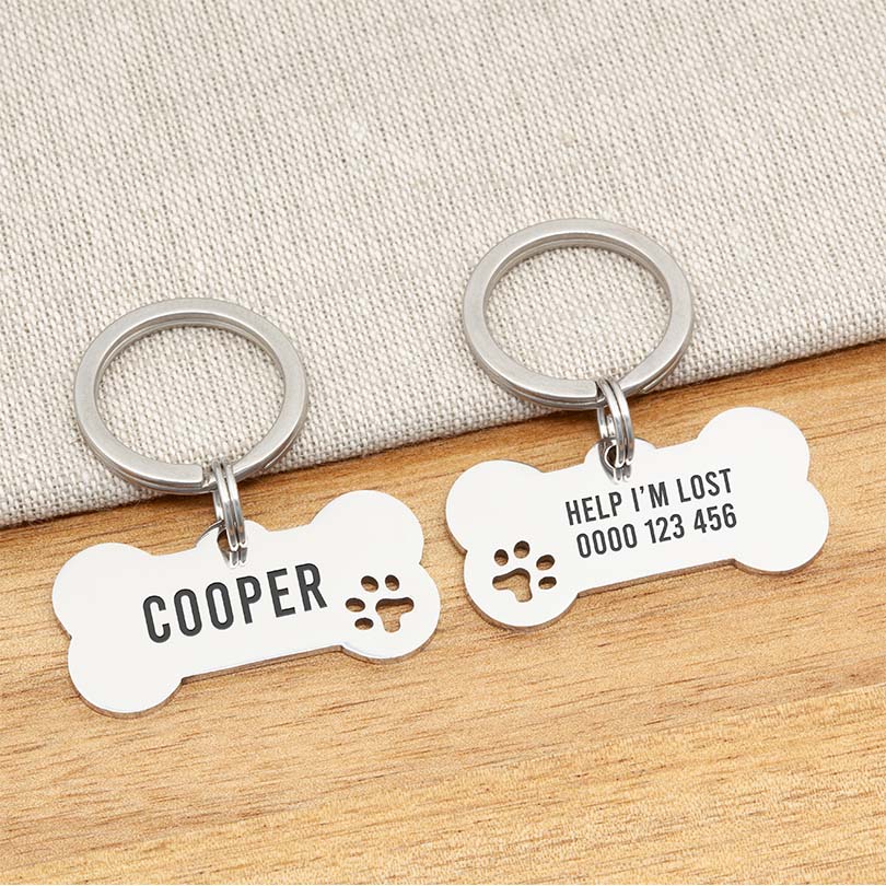 Engraved Stainless Steel Dog Name Tag - Bone - About Pets