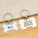 Engraved Stainless Steel Dog Name Tag - Glitter Bone - About Pets