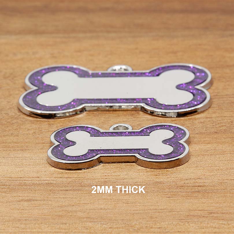 Engraved Stainless Steel Dog Name Tag - Glitter Bone - About Pets