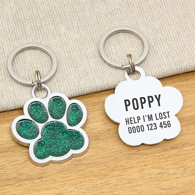 Engraved Stainless Steel Dog Name Tag - Glitter Paw - About Pets
