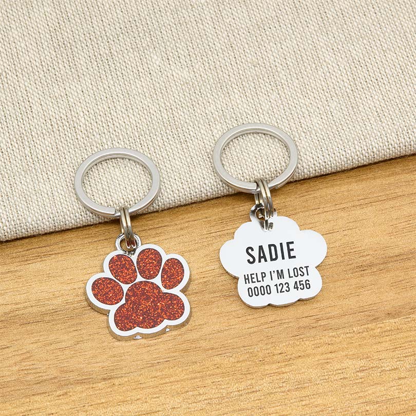 Engraved Stainless Steel Dog Name Tag - Glitter Paw - About Pets