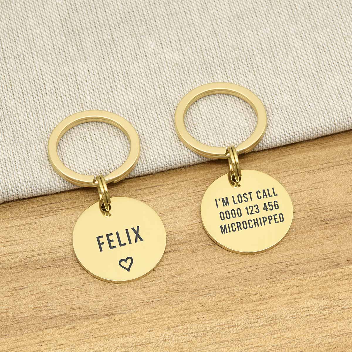 Engraved Stainless Steel Dog Name ID Tag - Rose Gold Icon Heart - About Pets