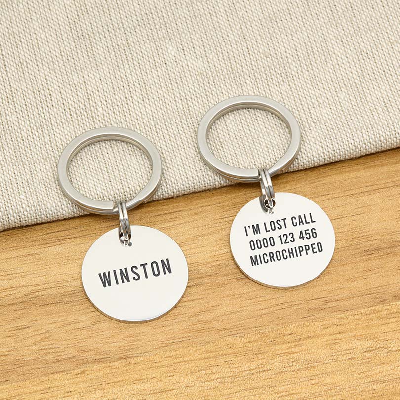 Engraved Stainless Steel Dog Name Tag - Round - About Pets