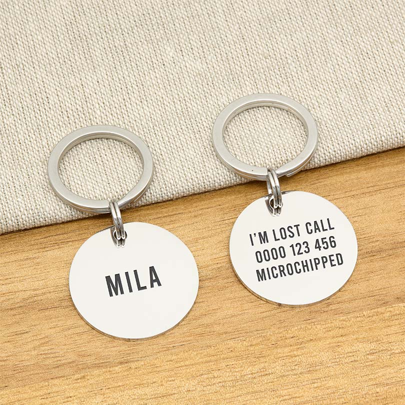 Engraved Stainless Steel Dog Name Tag - Round - About Pets