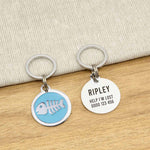 Engraved Zinc Alloy Cat Name ID Tag - Blue Colour Fishbone - About Pets