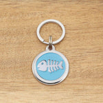 Engraved Zinc Alloy Cat Name ID Tag - Blue Colour Fishbone - About Pets
