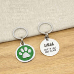 Engraved Zinc Alloy Cat Name ID Tag - Green Colour Paw - About Pets