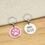 Engraved Zinc Alloy Cat Name ID Tag - Pink Colour Paw - About Pets