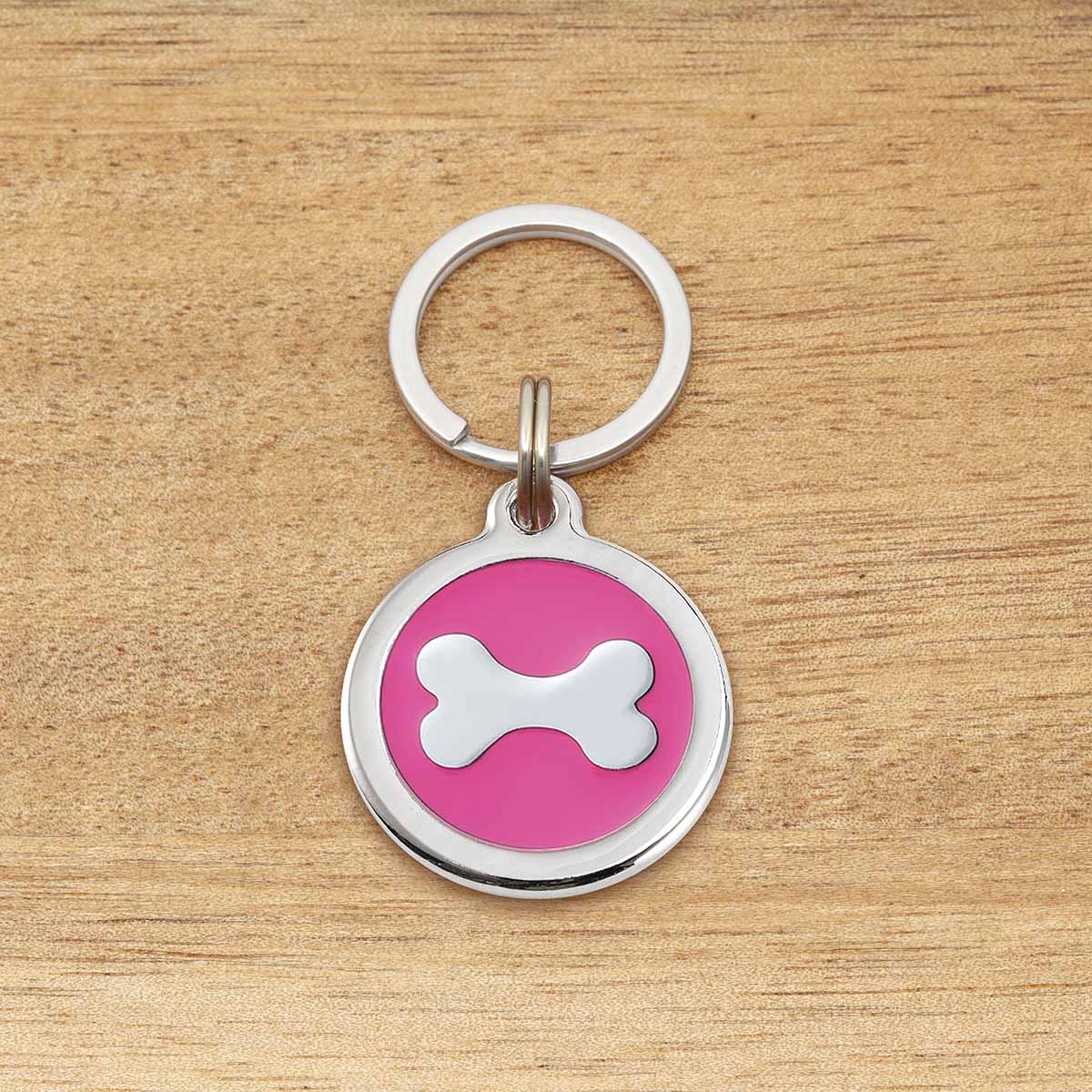 Engraved Zinc Alloy Dog Name ID Tag -  Pink Bone - About Petss
